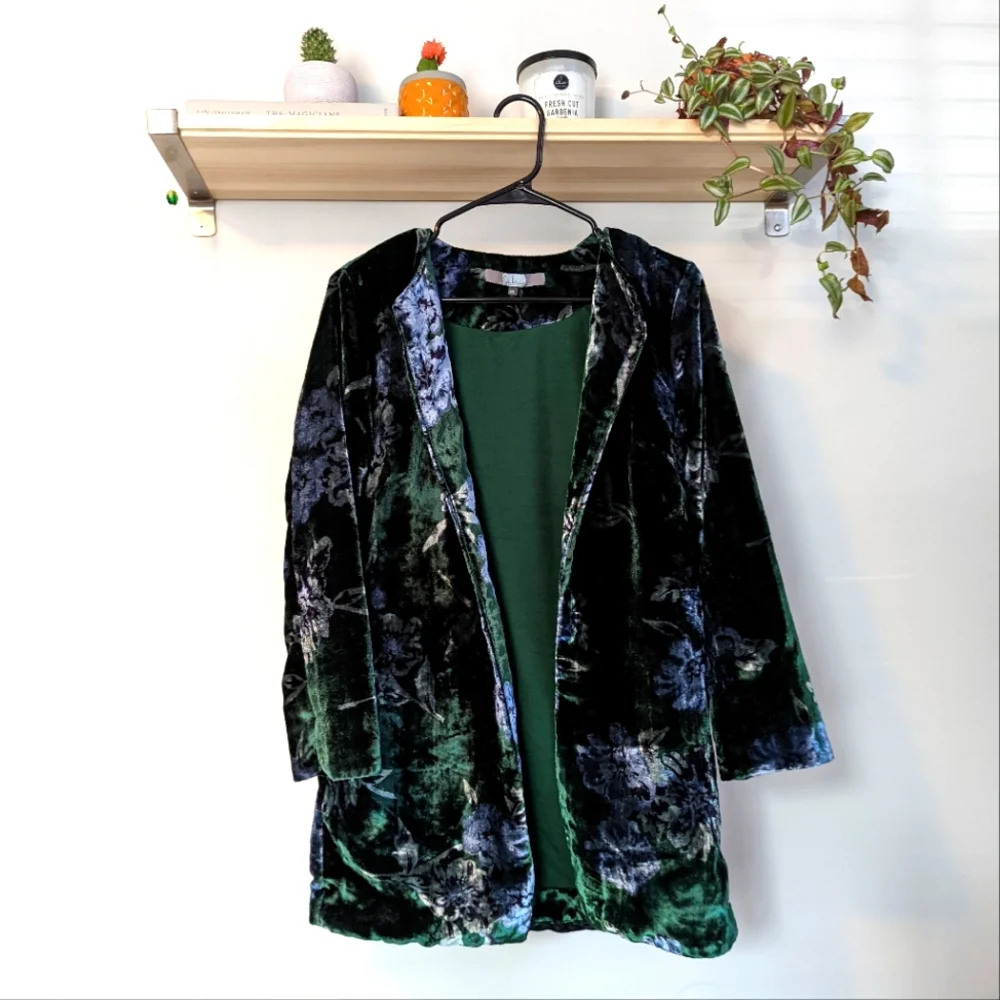 Anthropologie Eva Franco XS Green Velvet Bloom Car Coat - Picture 1 of 8